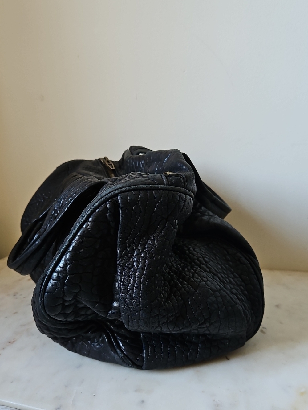 ALEXANDER WANG: Vintage  Black Textured Leather Rocco Bag - Picture 4 of 12